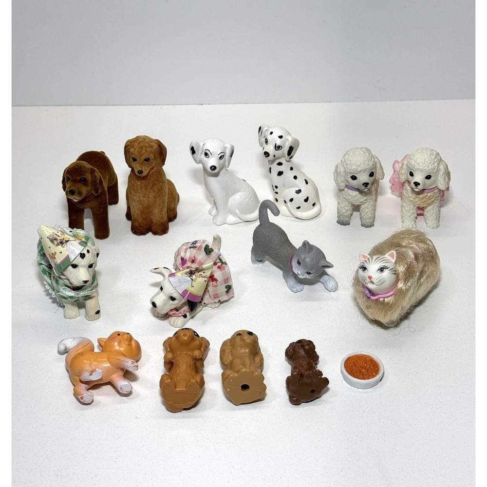 Barbie Pet Lot of 14. Marshmallow Cat, Dalmatian , Flocked Lab, Poodles +